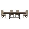 Traditional 5pc Dining Set Table with Extension Leaf and 4 Side Chairs Beige Fabric Upholstered Nailhead Trim Brown Classic Dining Room Furniture