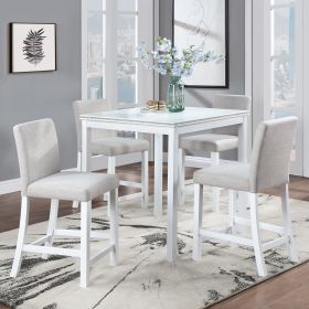 Wooden Dining Square Table, Kitchen Table for Small Space, 4 Person Counter Height Table, White