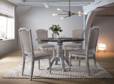 Iris Weathered White Wood 5-Piece Dining Set