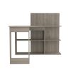 Masai Writing Computer Desk, Five Open Shelves -Light Gray