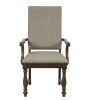 Traditional 5pc Dining Set Table with Extension Leaf and 4 Side Chairs Beige Fabric Upholstered Nailhead Trim Brown Classic Dining Room Furniture