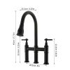 3 Hole Brushed Nickel Bridge Kitchen Faucet with Pull Down Sprayer,2 Handle Faucet for Kitchen Sinks Pull Out Sprayer Kitchen Sink Faucet