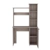 DEPOT E-SHOP Muncy Computer Desk with Ample Work Surface, Hutch Storage and Single Door Cabinet with 3-Tier Shelves, Light Gray