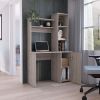 DEPOT E-SHOP Muncy Computer Desk with Ample Work Surface, Hutch Storage and Single Door Cabinet with 3-Tier Shelves, Light Gray