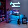 Computer Desk with LED Lights, Office Desk for Small Spaces, Gaming Desk with Reversible Storage Shelves, Rustic Brown